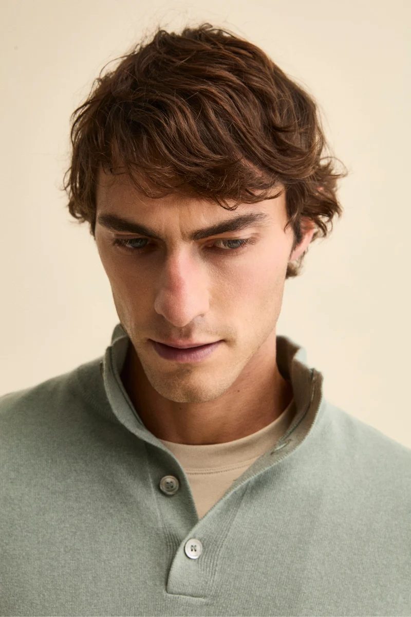 Maglia Serafino in Lana e Cashmere - VERDINO