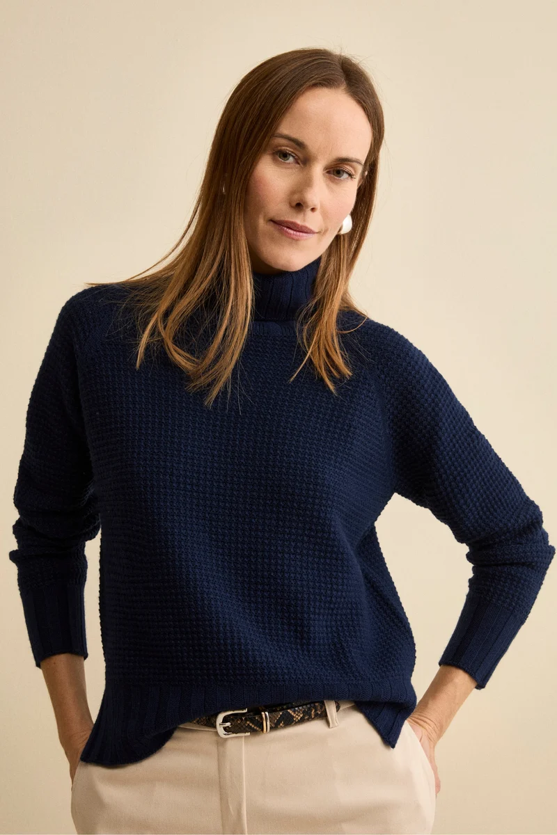 Dolcevita Morbido Lavorato in Lana Merino - NAVY