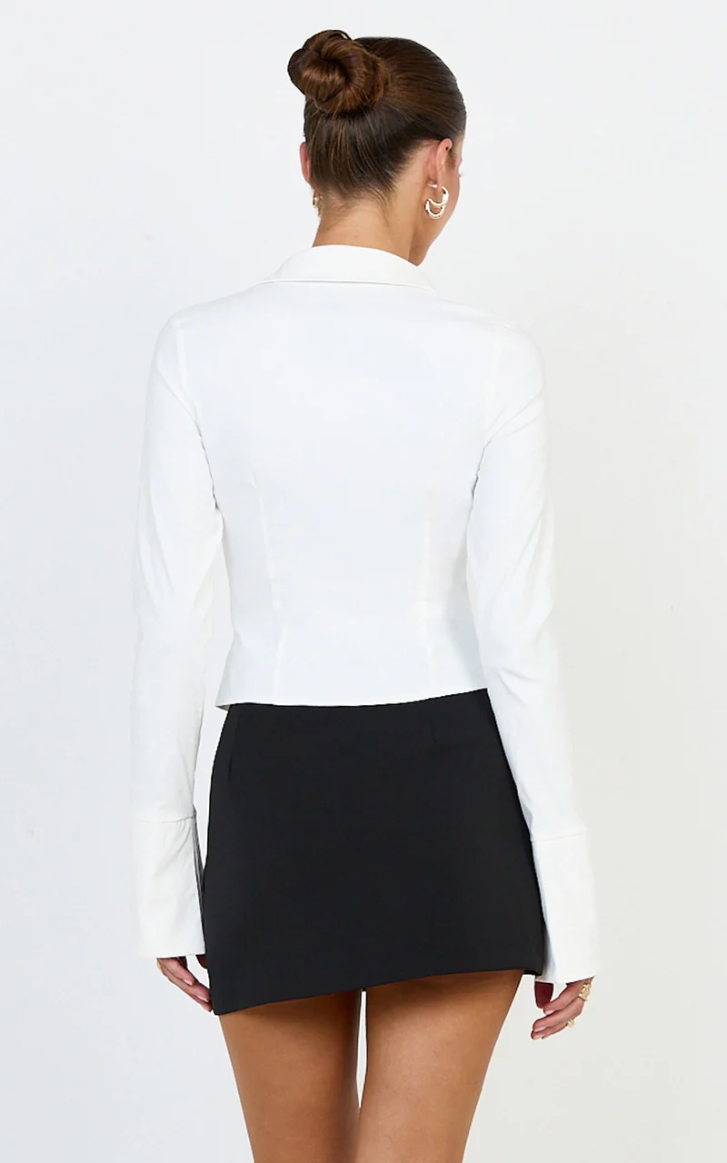 Zareena Top - Button Down Collar Shirt in White