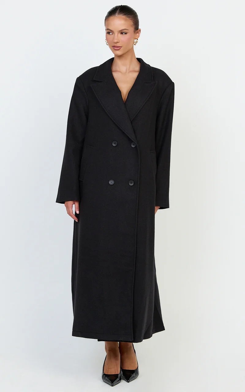 Eloise Coat - Oversized Longline Tailored Coat in Black