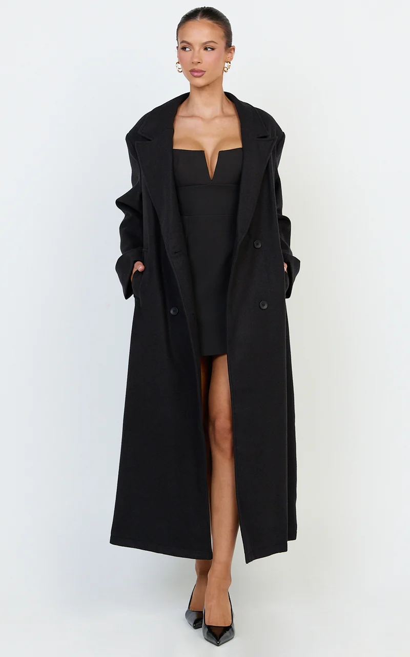 Eloise Coat - Oversized Longline Tailored Coat in Black