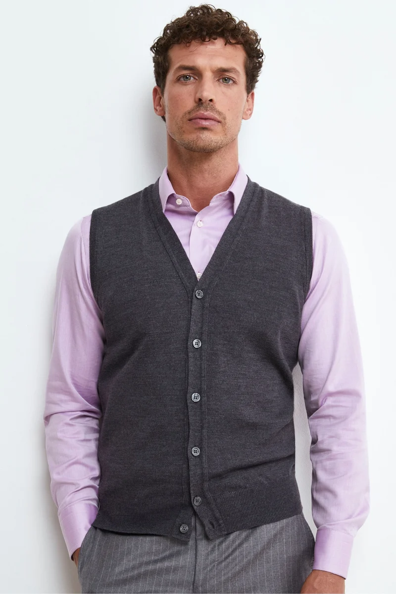Gilet con Bottoni in Lana merino - ANTRACITE