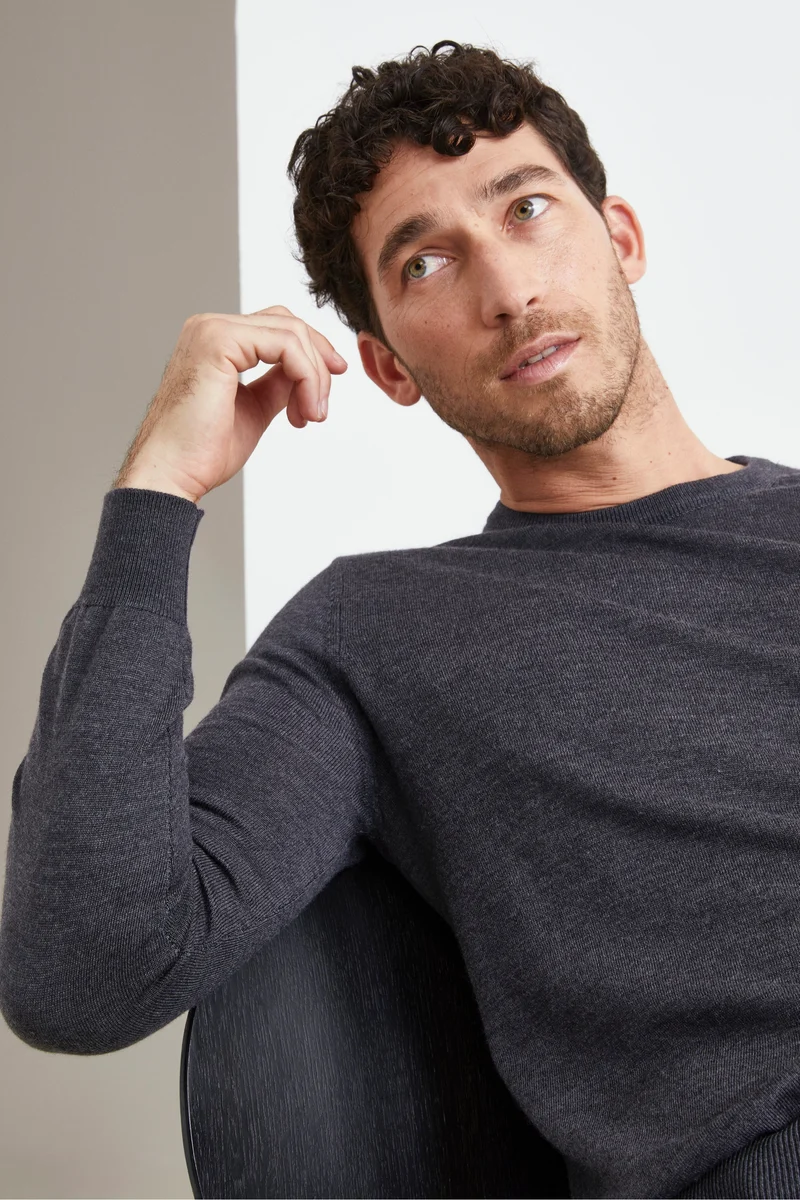 Pullover Girocollo in Lana Merino - ANTRACITE