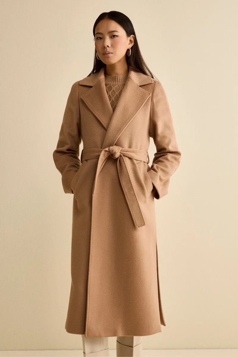 Cappotto lungo in lana e cashmere - CAMMELLO