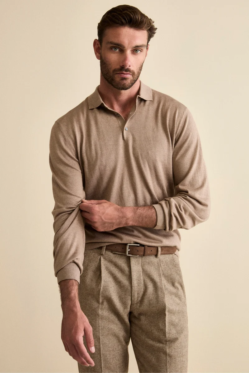 Polo con Bottoni in Seta e Cashmere - VISONE