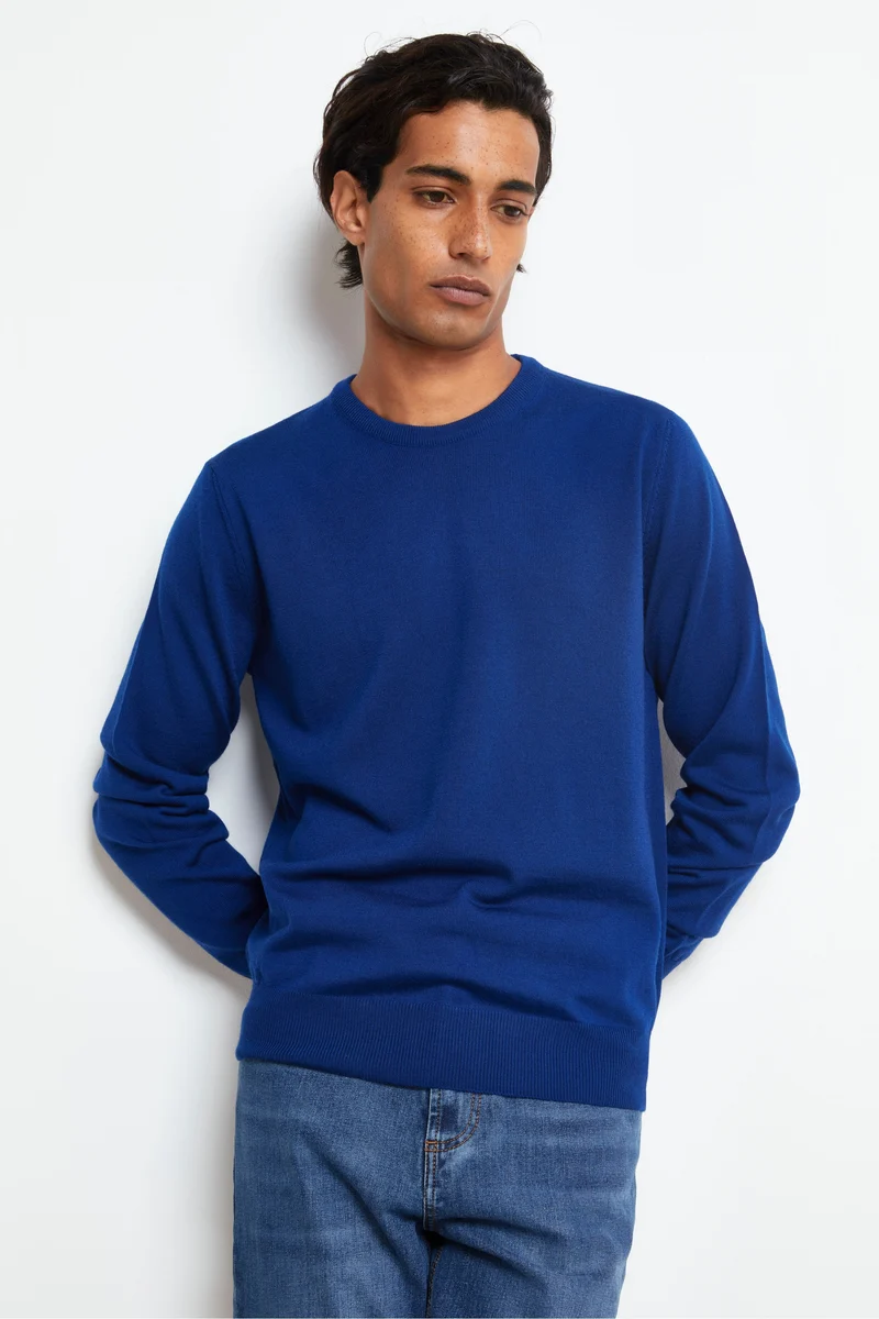 Pullover Girocollo in Lana Merino - BLU APERTO