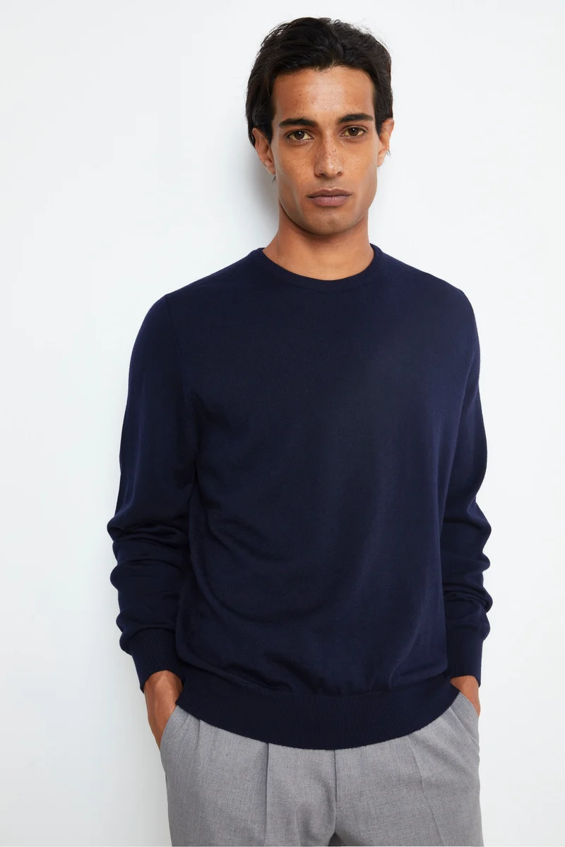 Pullover Girocollo in Lana Merino - BLU