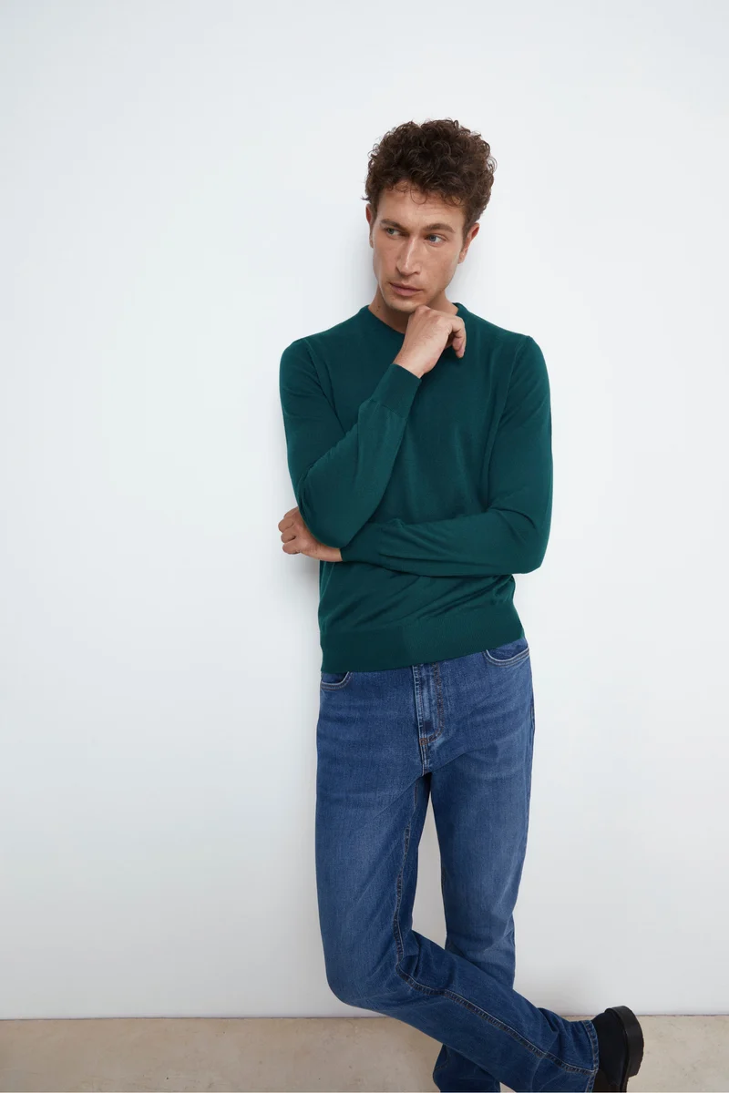 Pullover Girocollo in Lana Merino - VERDE SCURO