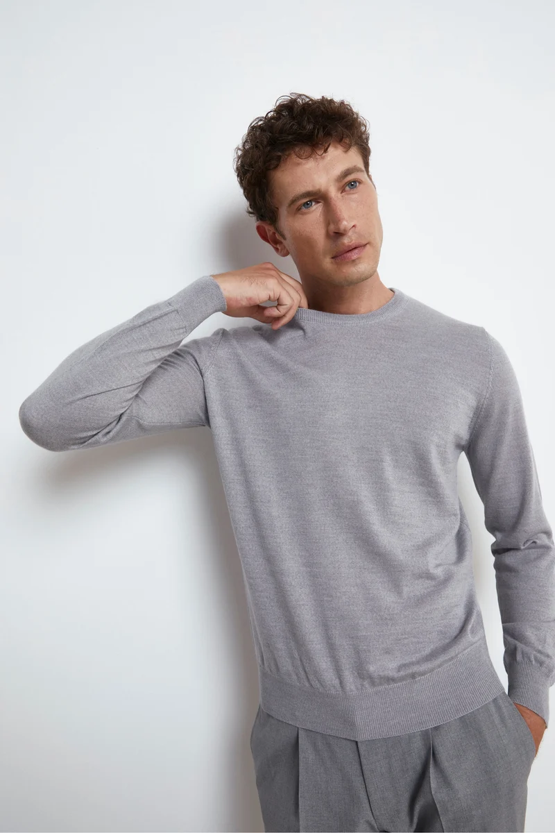 Pullover Girocollo in Lana Merino - GRIGIO CHIARO