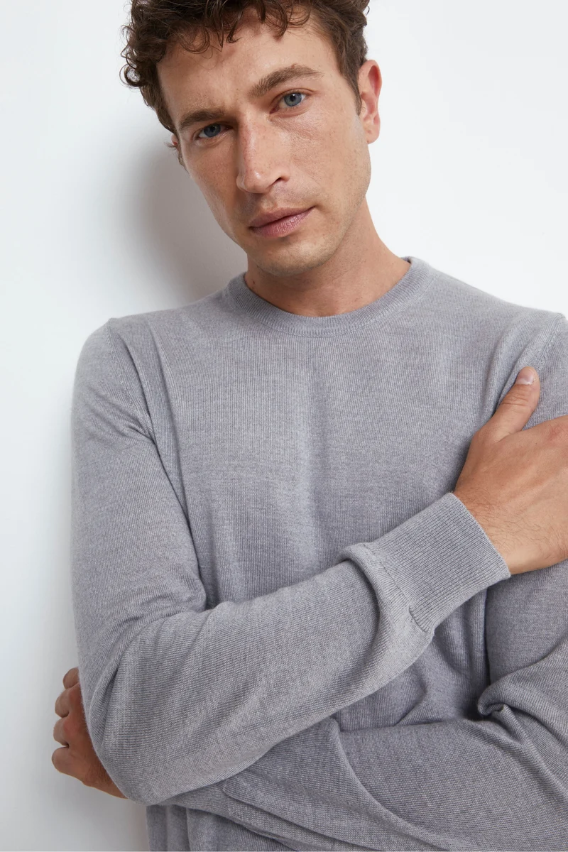 Pullover Girocollo in Lana Merino - GRIGIO CHIARO