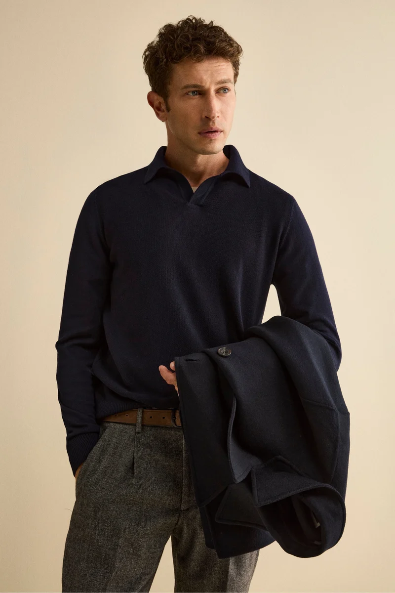 Polo Derby in Lana Merino con Toppe - BLU