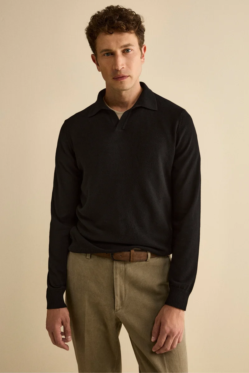 Polo Derby in Lana Merino con Toppe - NERO