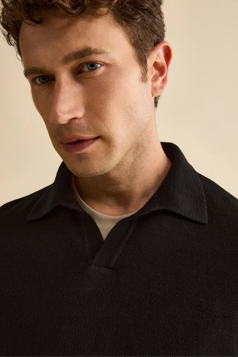 Polo Derby in Lana Merino con Toppe - NERO