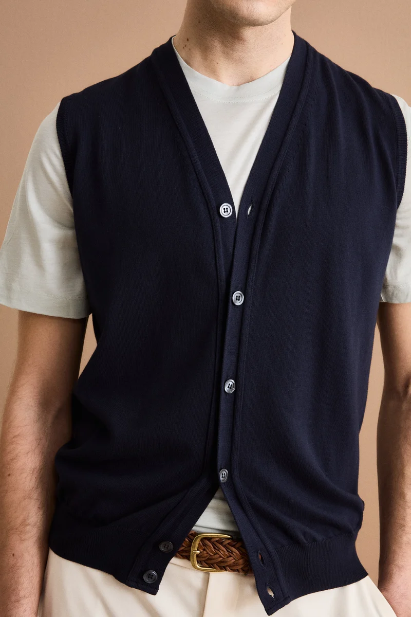 Gilet Scollo a V con Bottoni in Cotone - BLU