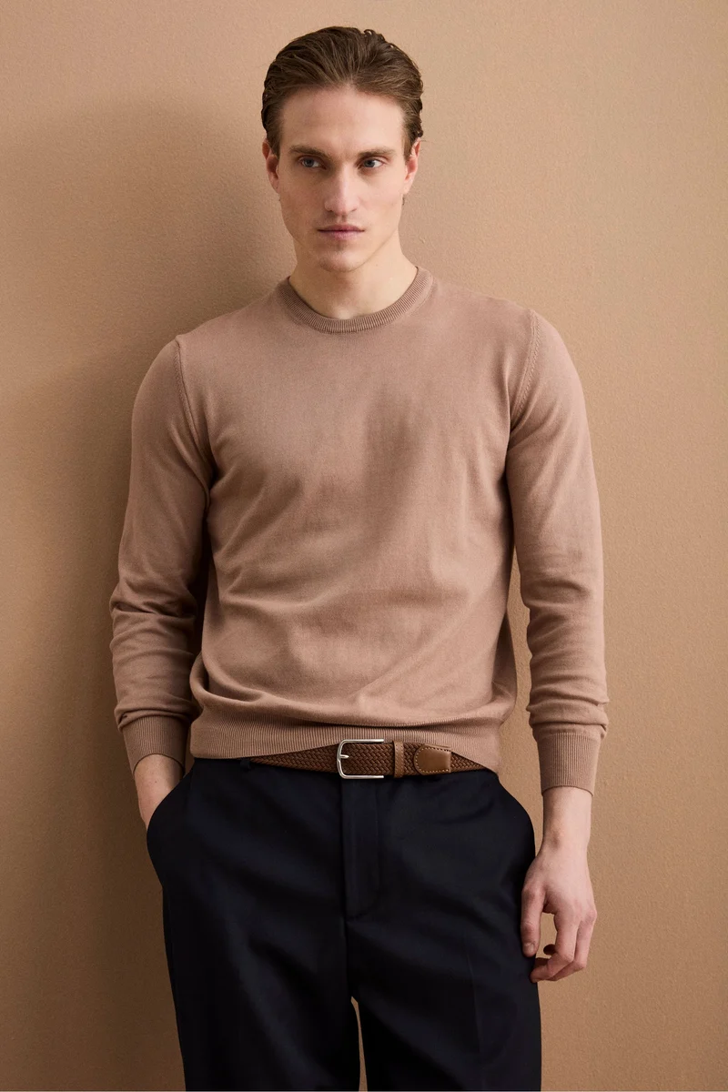 Maglia girocollo in cotone - CAPPUCCINO