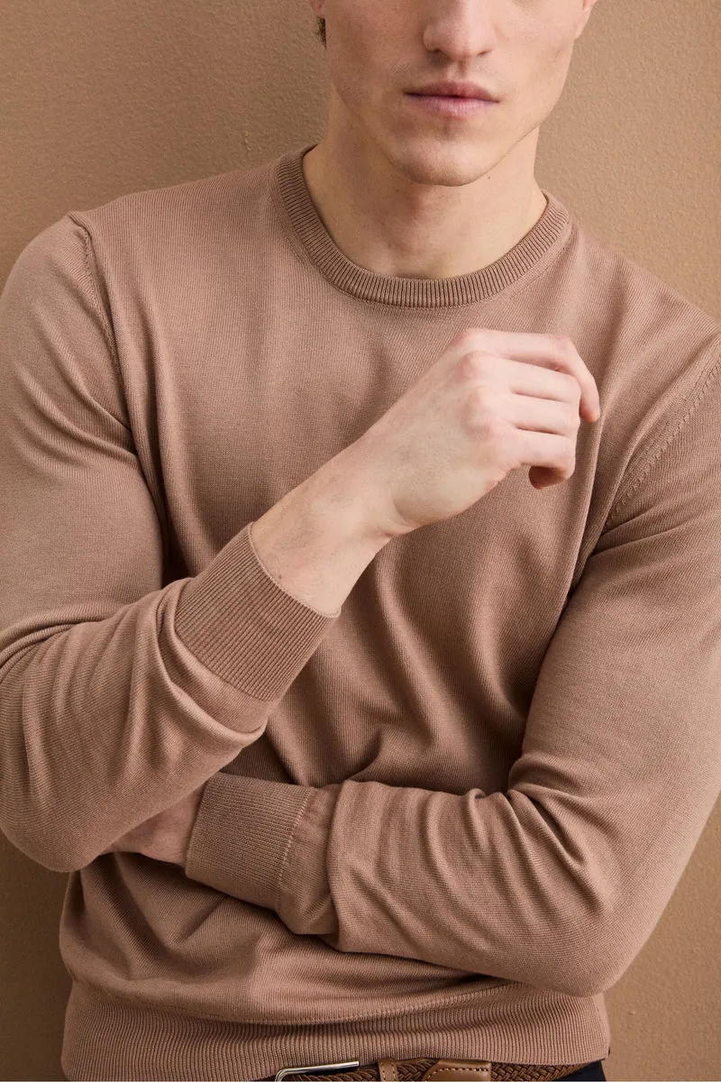 Maglia girocollo in cotone - CAPPUCCINO