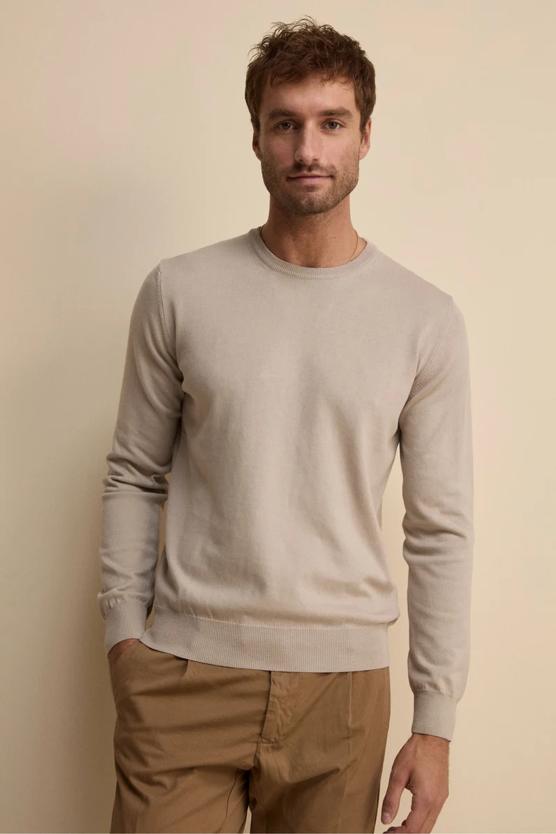 Maglia girocollo in cotone - SABBIA