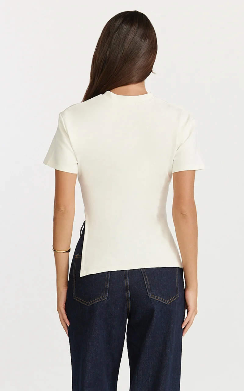 Rosalie Top - Asym Ruched Tshirt in White