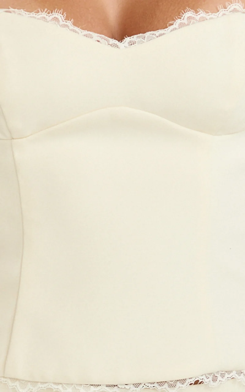Primrose Top - Fitted Balconette Lace Trim Bodice Top in Off White