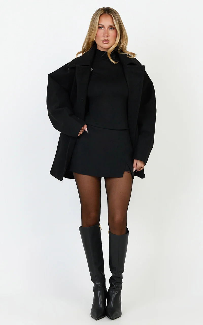 Rina Coat - Oversized Three Button Front Closure Coat in Black