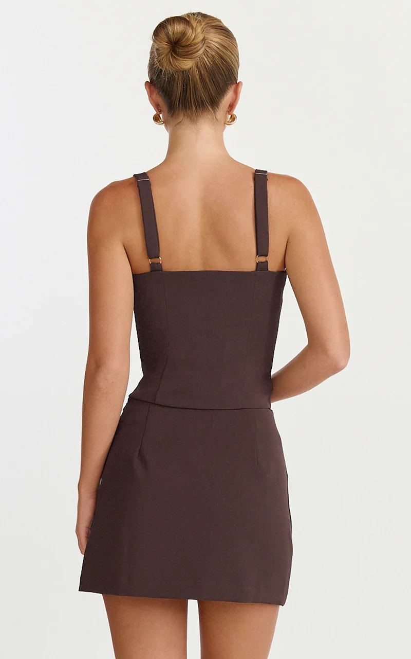 Mikey Top - Straight Neck Hook and Eye Corset Top in Chocolate