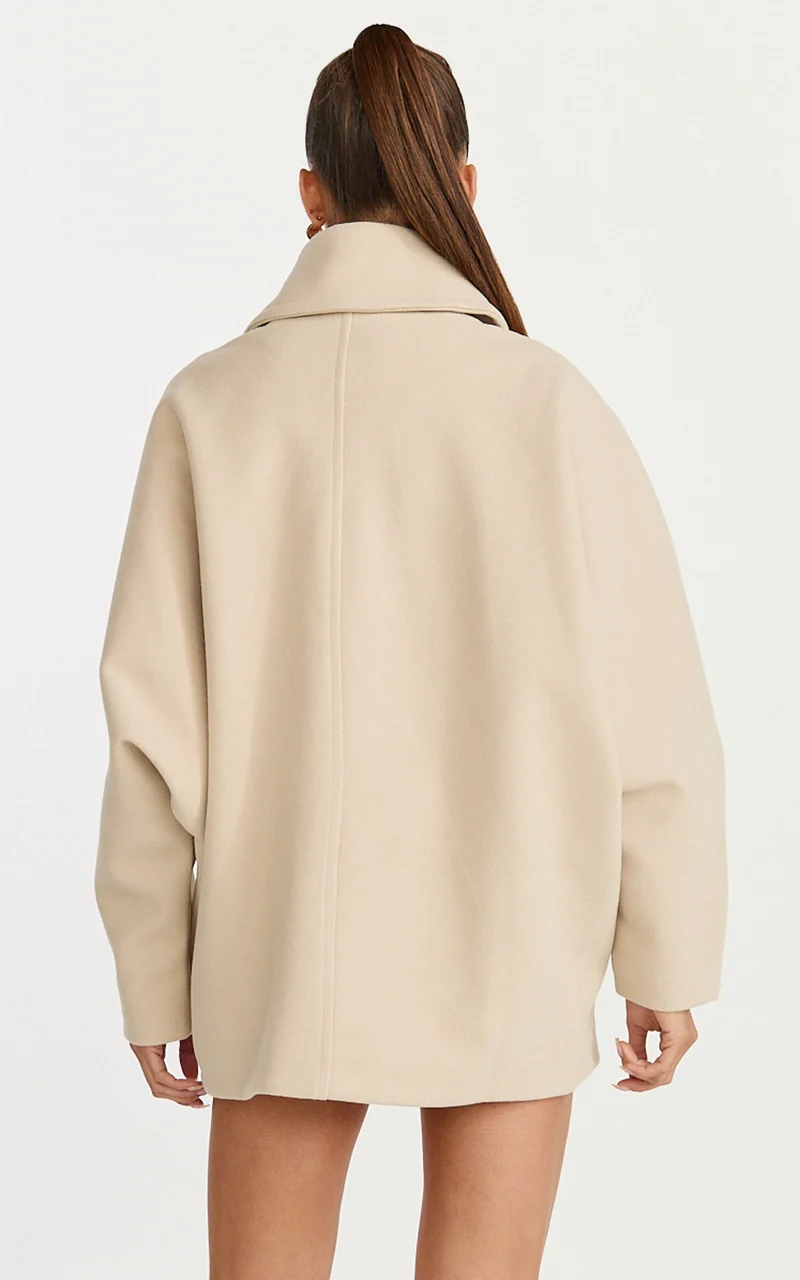 Rina Coat - Oversized Three Button Front Closure Coat in Cream