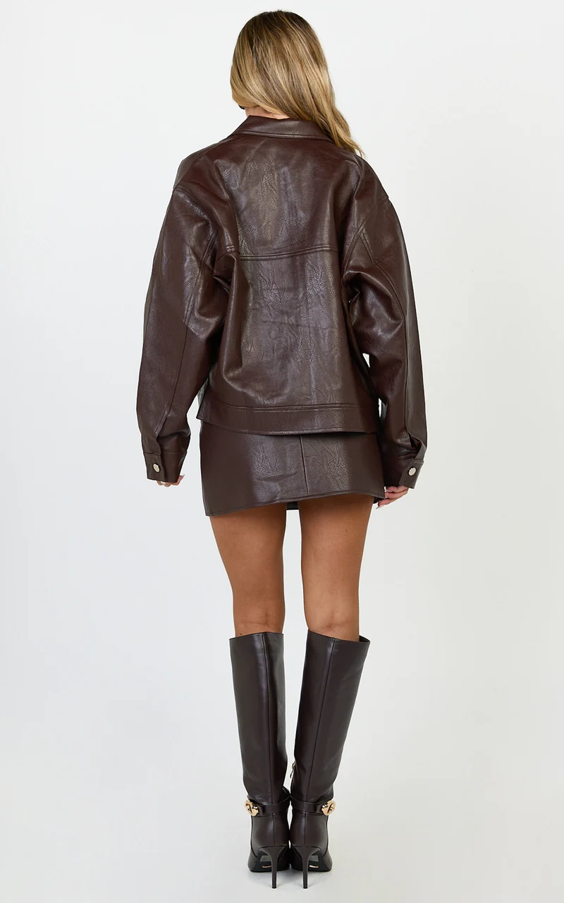 Lumi Jacket - Faux Leather Bomber Jacket in Chocolate
