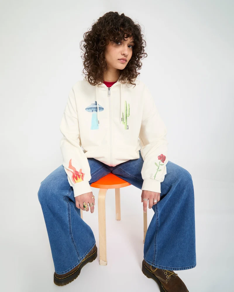 Mickey Mason Zip Up Hoodie - Off White