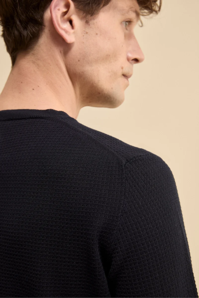 Pullover Girocollo Lavorato in Cotone - BLU