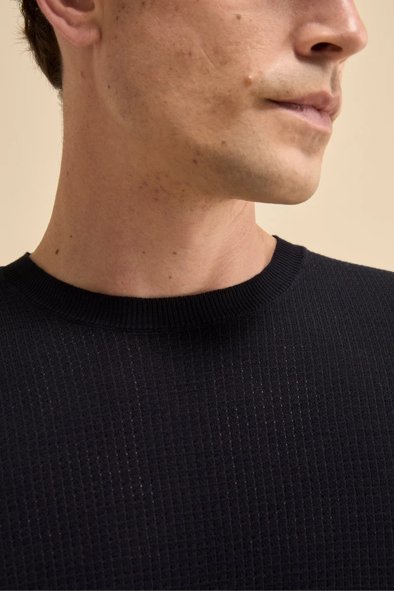 Pullover Girocollo Lavorato in Cotone - BLU