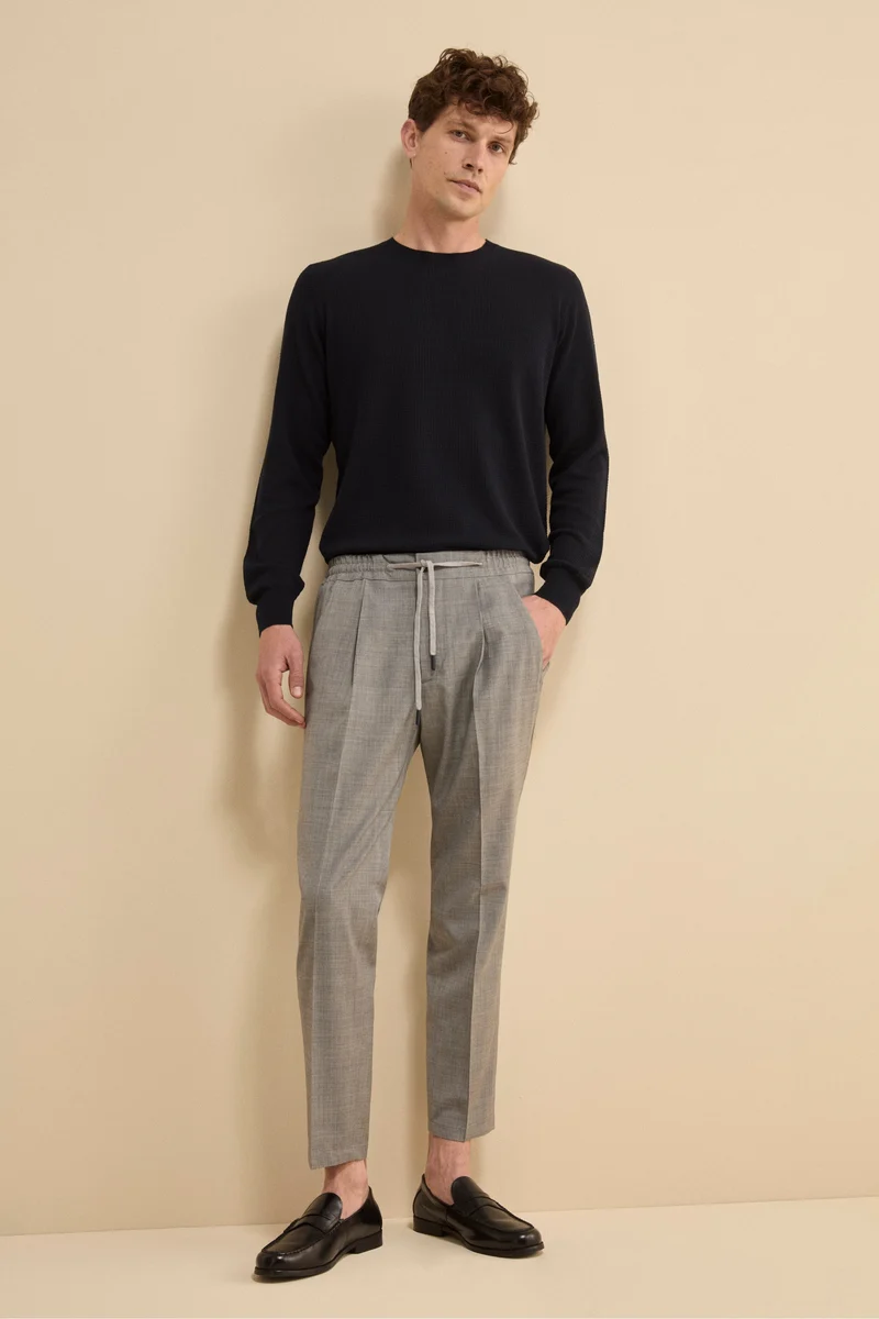 Pullover Girocollo Lavorato in Cotone - BLU