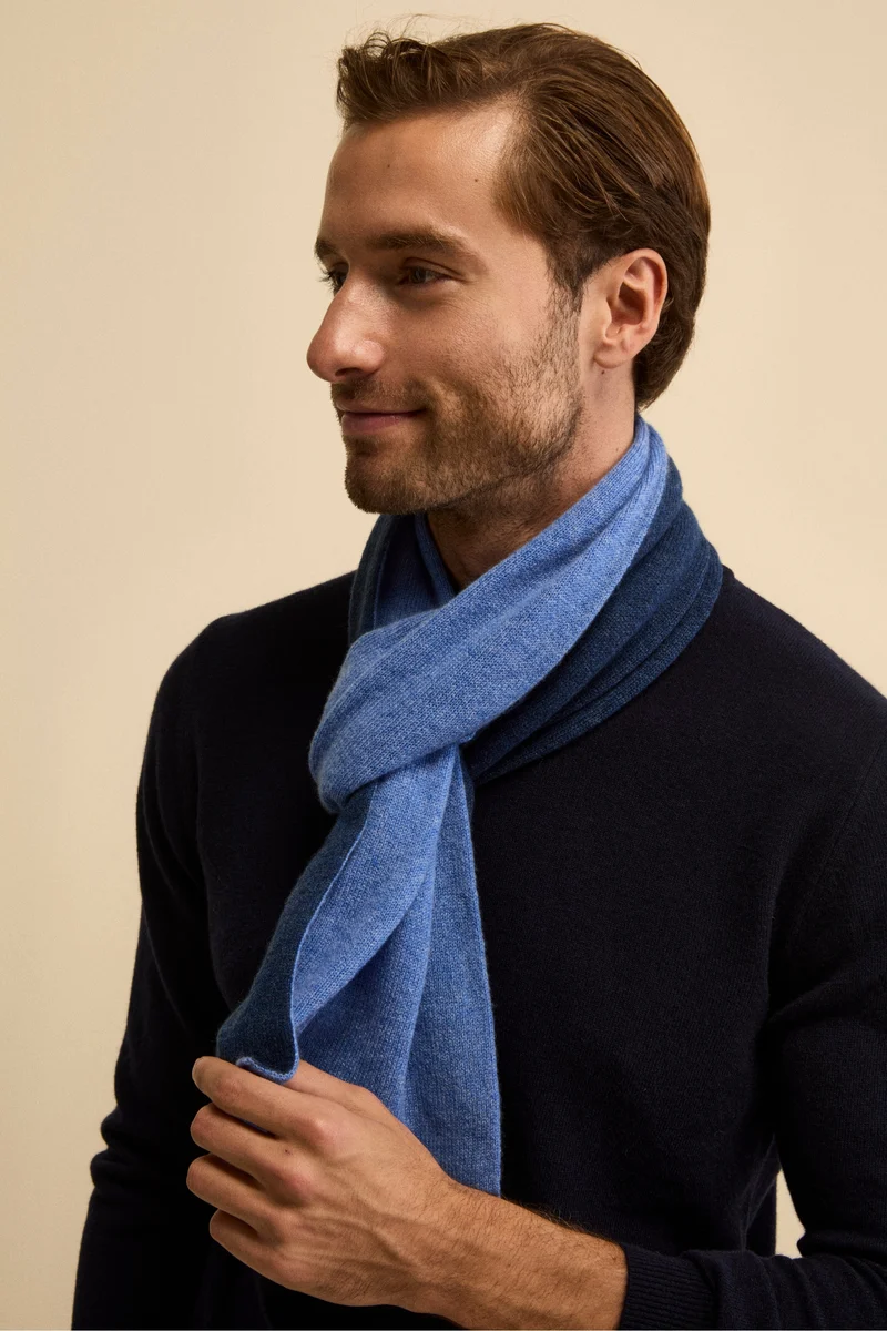 Scaldacollo in cashmere bicolore - JEANS/BLU MEL