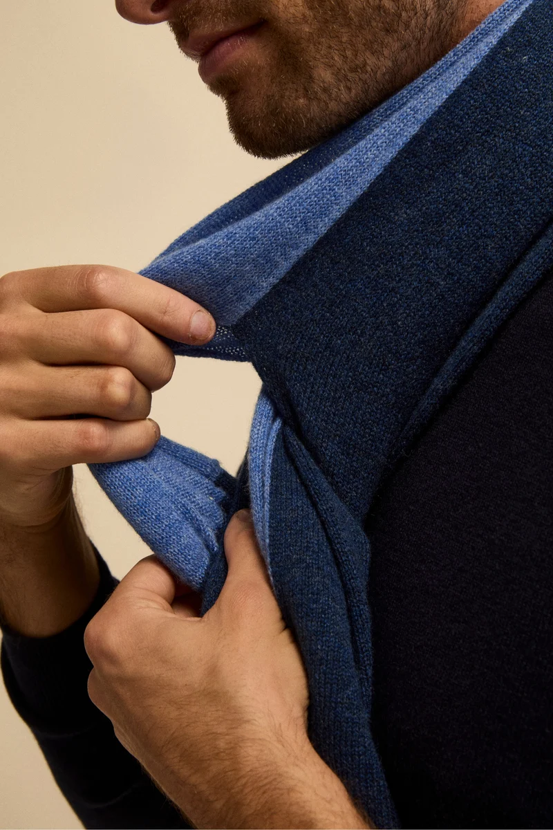 Scaldacollo in cashmere bicolore - JEANS/BLU MEL
