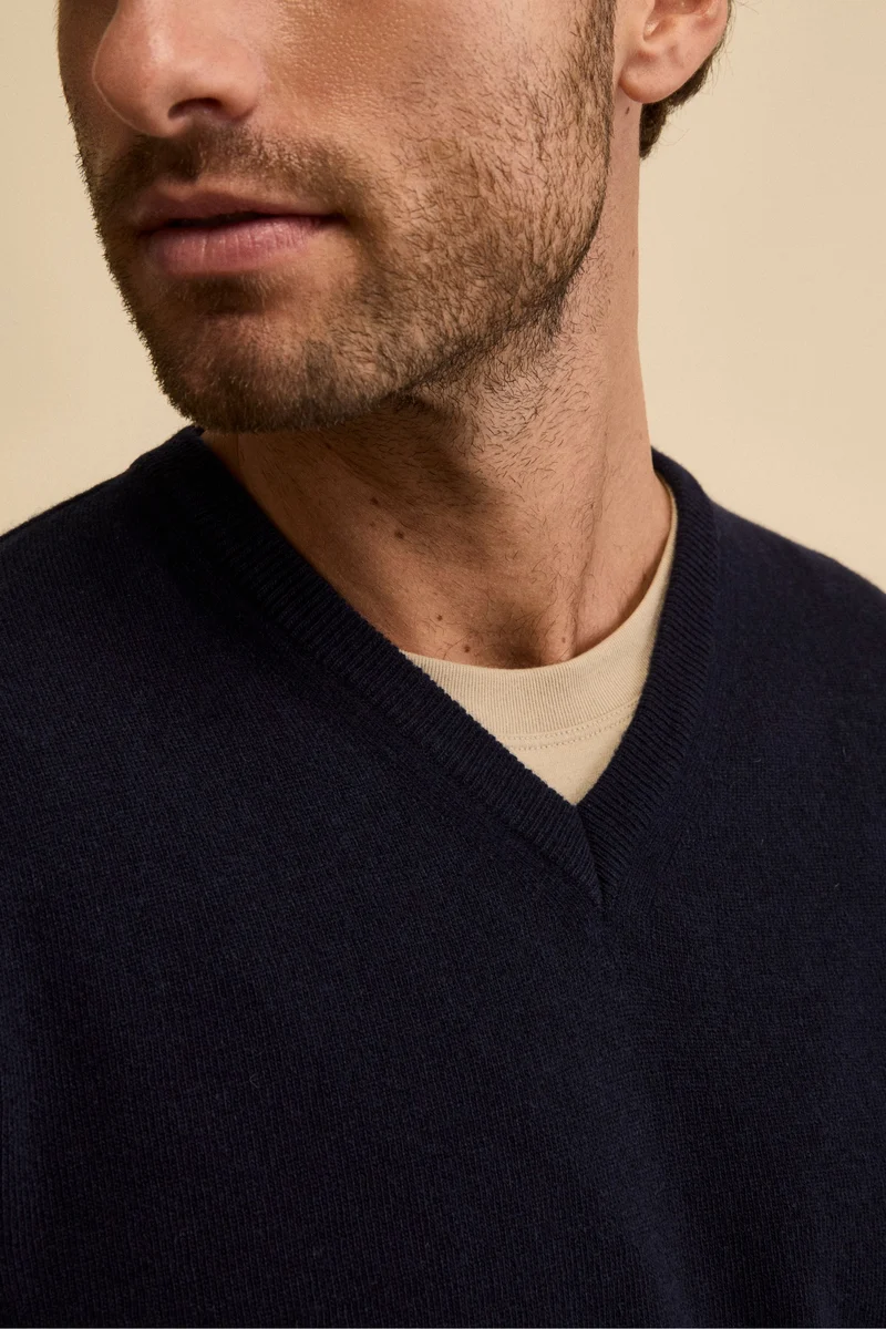 Maglia in lana con scollo a V - BLU NOTTE