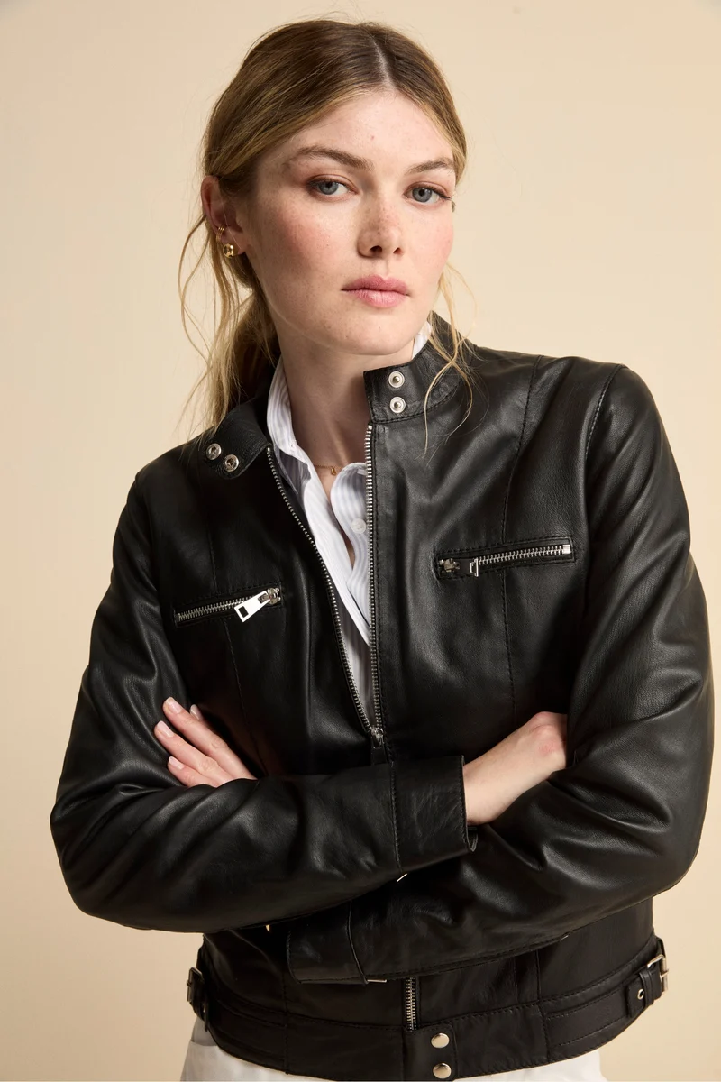 Giacca di Pelle Coreana con Zip - NERO
