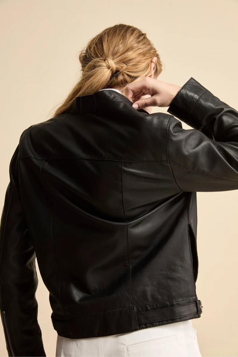 Giacca di Pelle Coreana con Zip - NERO