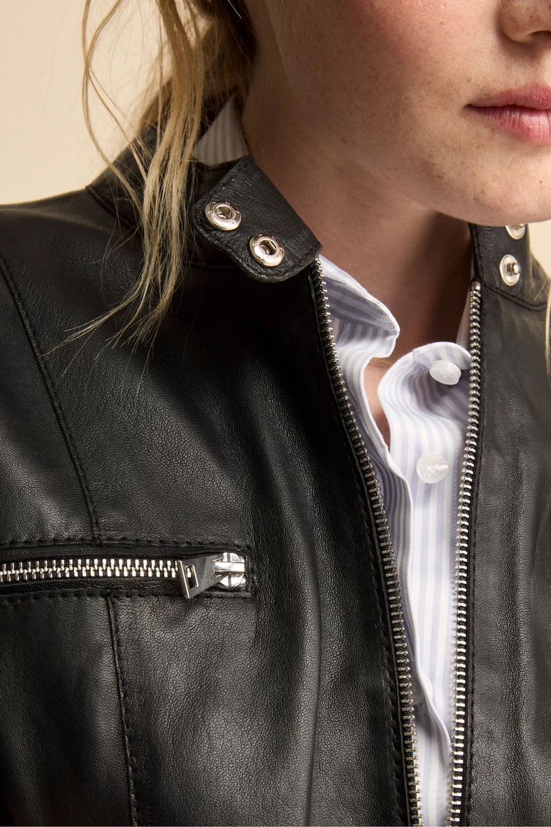 Giacca di Pelle Coreana con Zip - NERO