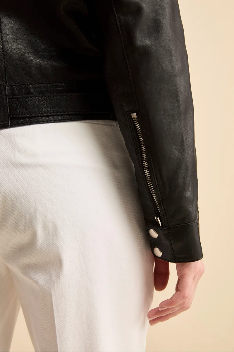 Giacca di Pelle Coreana con Zip - NERO