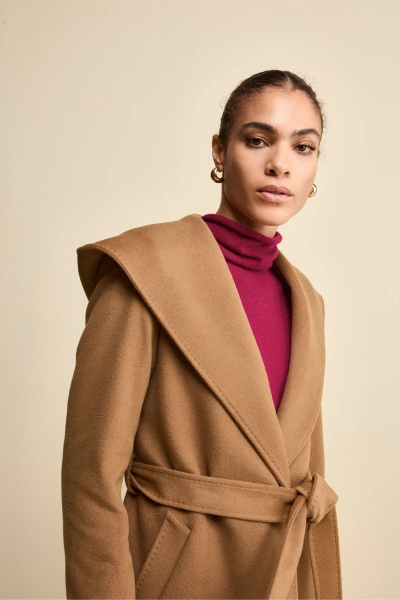 Cappotto Lungo in Lana e Cashmere con Cappuccio - CAMMELLO