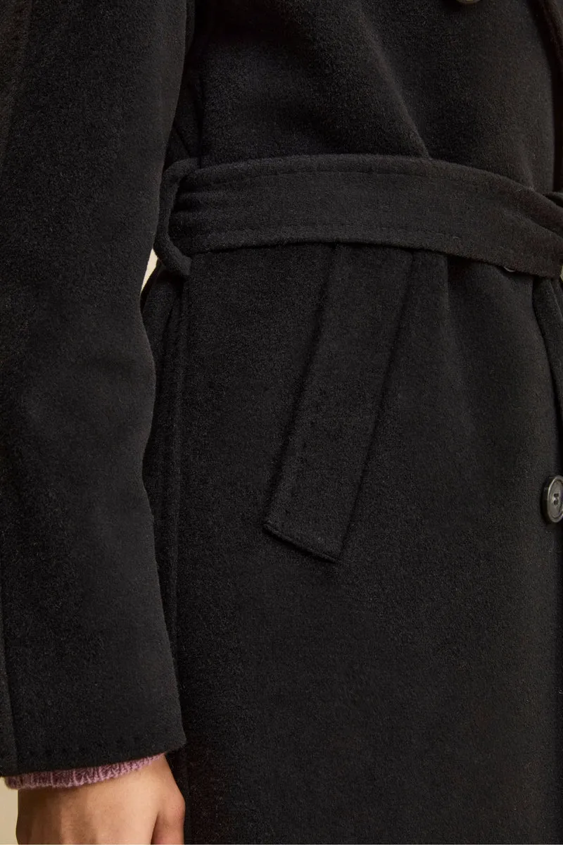 Cappotto Doppiopetto con Revers Classico in Lana e Cashmere - NERO