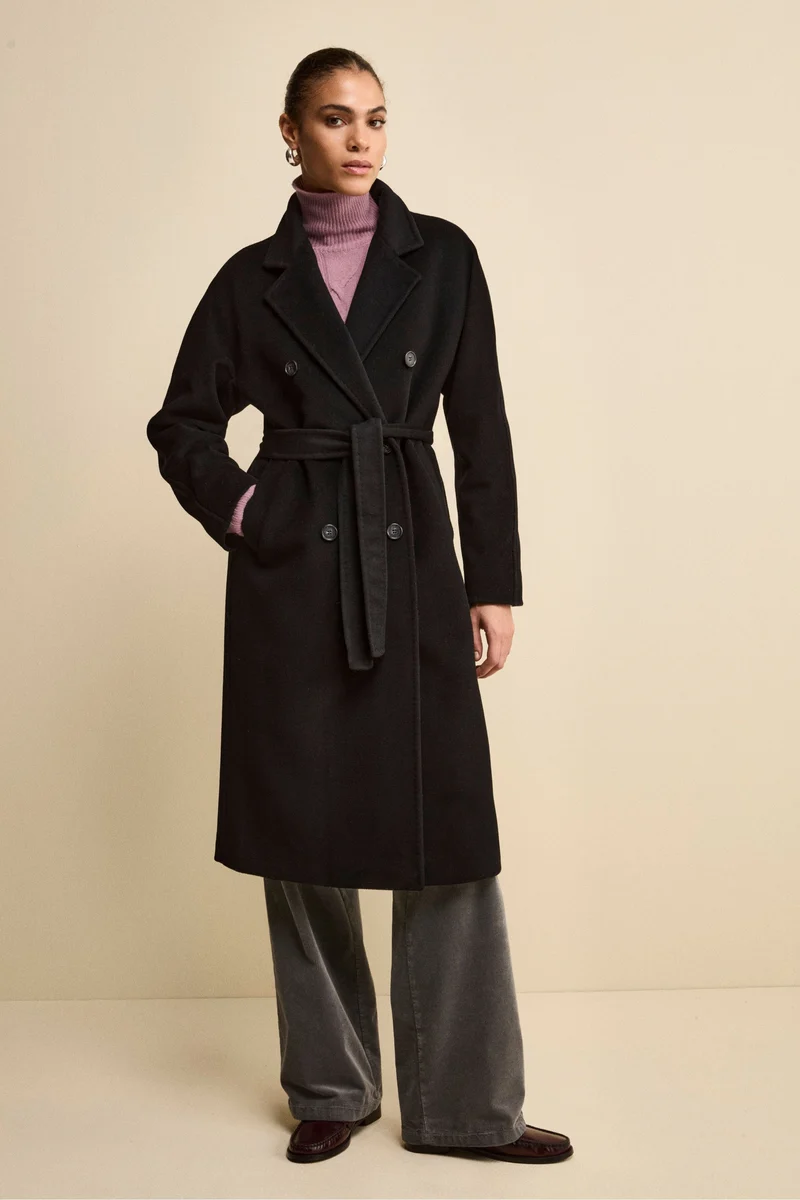 Cappotto Doppiopetto con Revers Classico in Lana e Cashmere - NERO