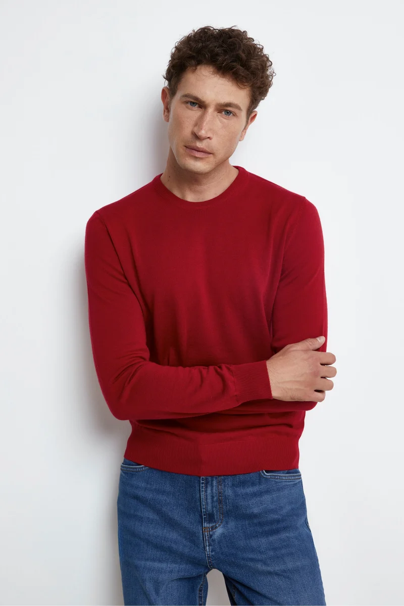 Pullover Girocollo in Lana Merino - ROSSO