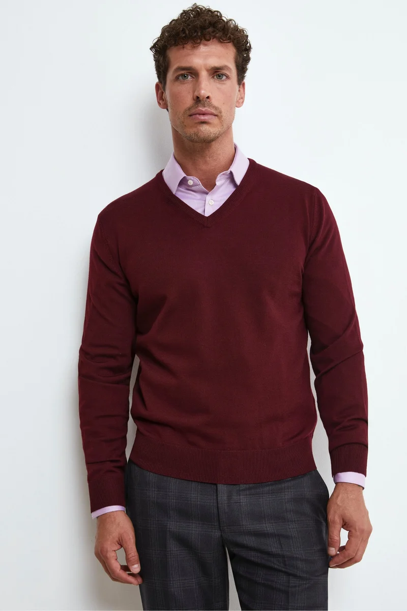 Maglia Scollo a V in Lana Merino - BORDEAUX
