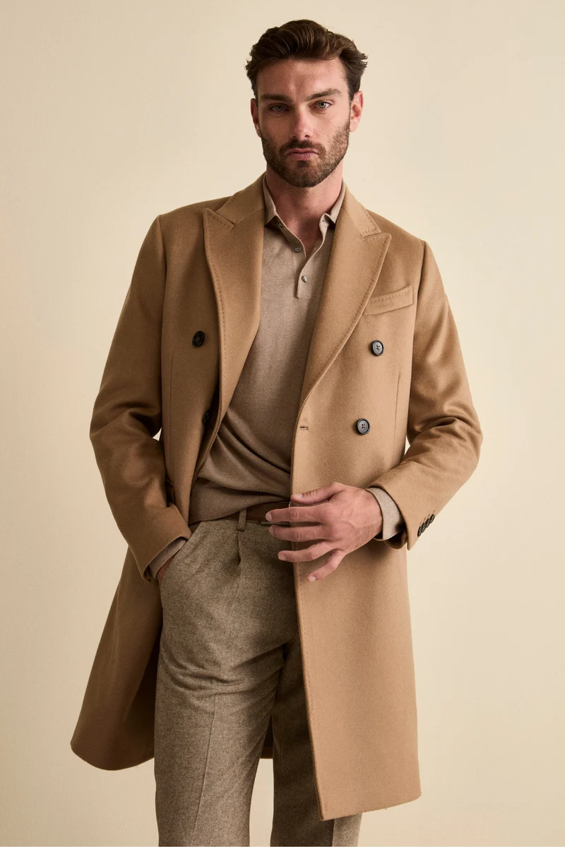 Cappotto Midi Doppiopetto in Misto Lana e Cashmere con Martingala - CAMMELLO