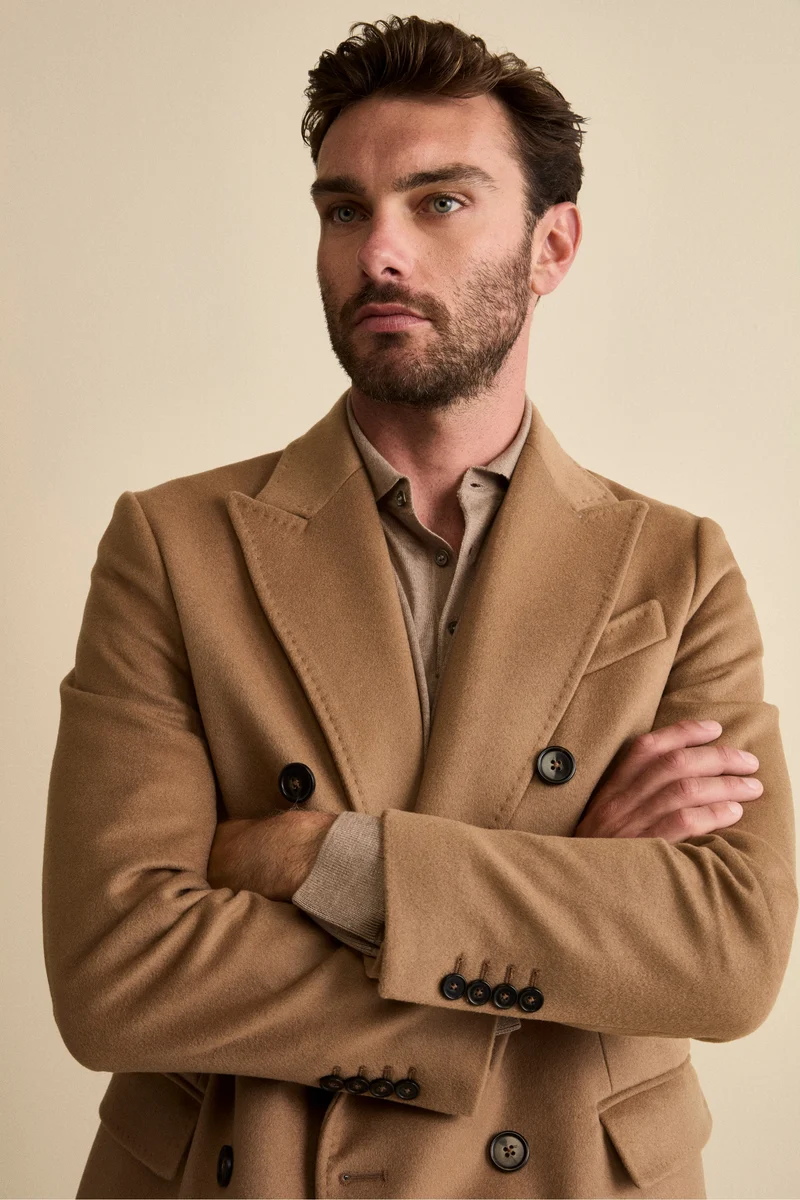 Cappotto Midi Doppiopetto in Misto Lana e Cashmere con Martingala - CAMMELLO