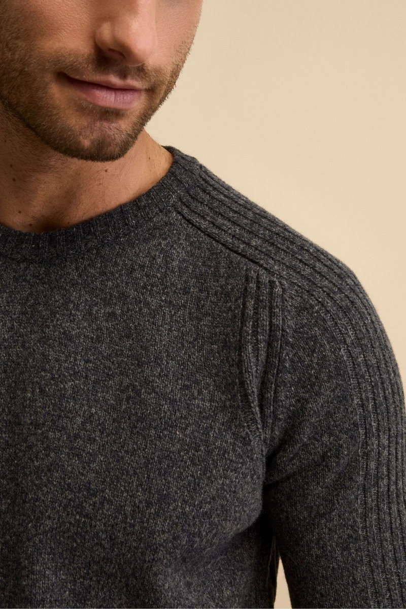 Girocollo Raglan con Motivo a Coste in Misto Lana Vergine - BLU