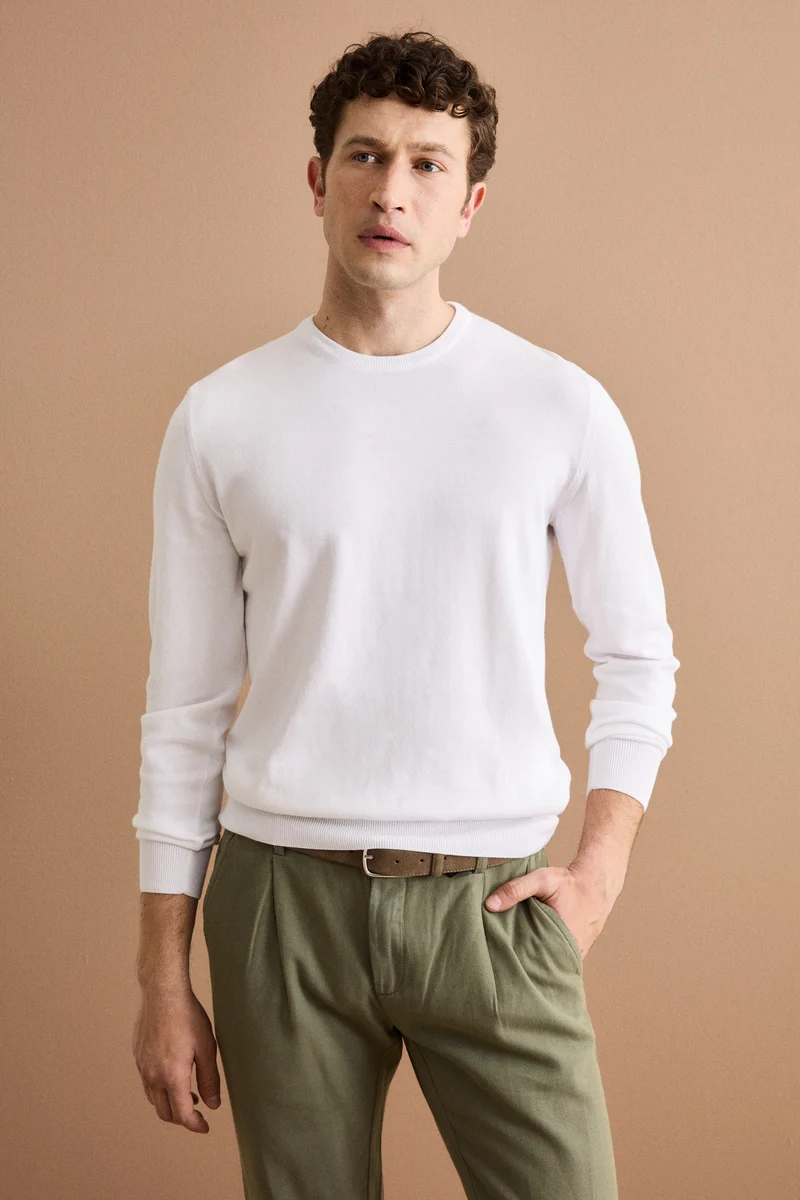 Maglia girocollo in cotone - BIANCO