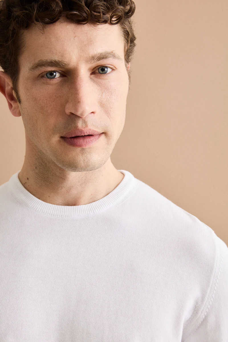 Maglia girocollo in cotone - BIANCO