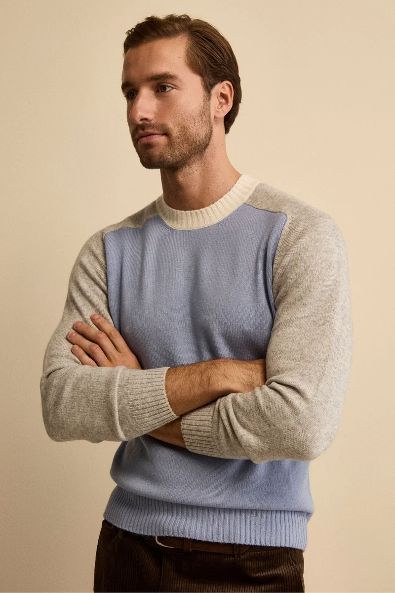 Girocollo Raglan a Righe in Lana e Cashmere - FANT. AZZURRO
