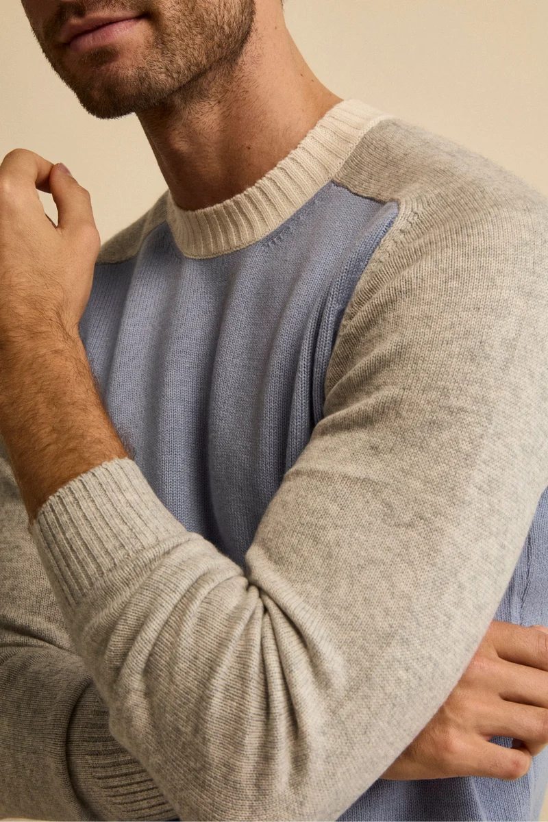 Girocollo Raglan a Righe in Lana e Cashmere - FANT. AZZURRO